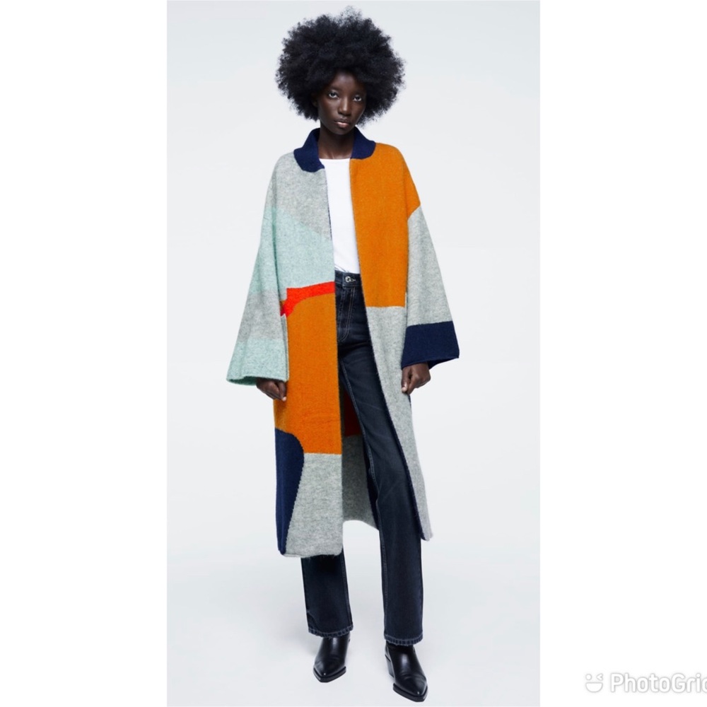 Zara Multicolor Patchwork Alpaca Wool sweater coat
